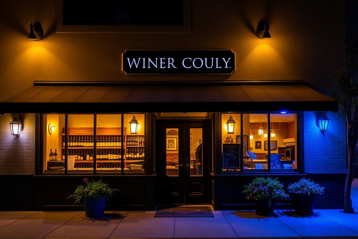 Wine country tasting room lit with permanent LED accent lighting
